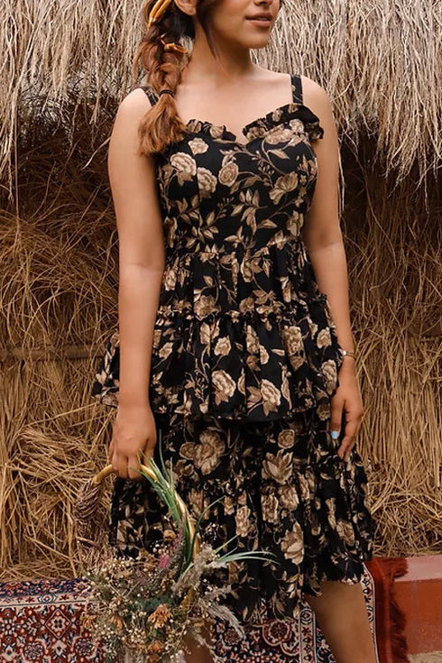 Playful Black Floral Dress